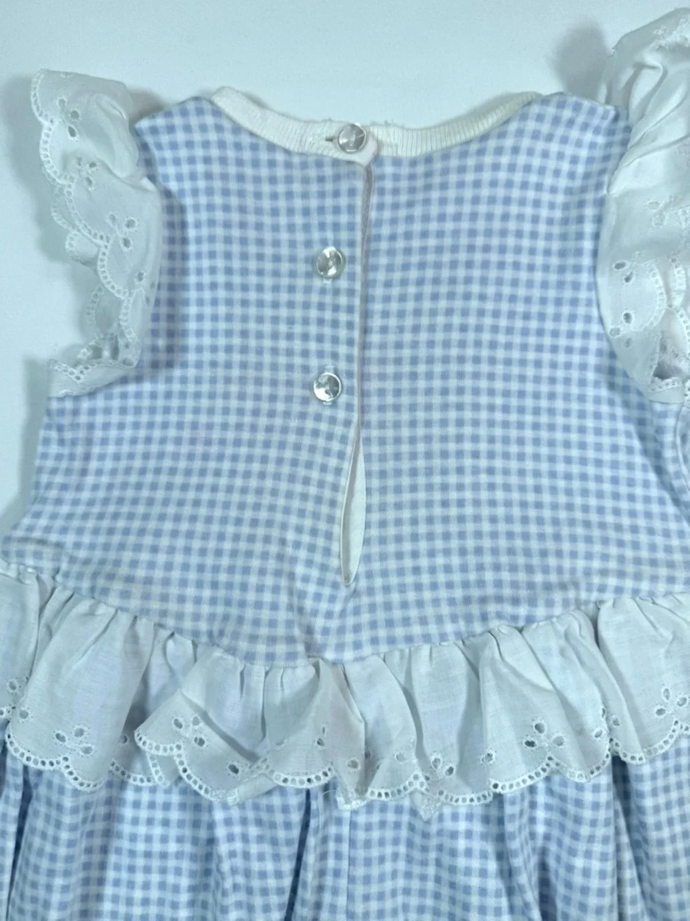 VINTAGE CARTERS Baby Girl 90s 12M Gingham Bunny Romper Eyelet‎ Lace Cottagecore